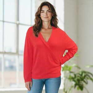 J. Crew 100% Cotton Surplice‎ Knit Top L Red #145K